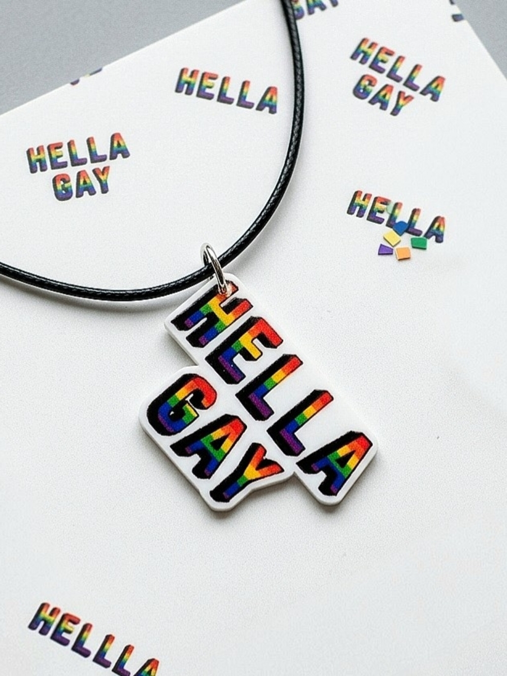 Funny Lgbt Hella Gay Rainbow Colorful Pride Month Color Pendant Necklace